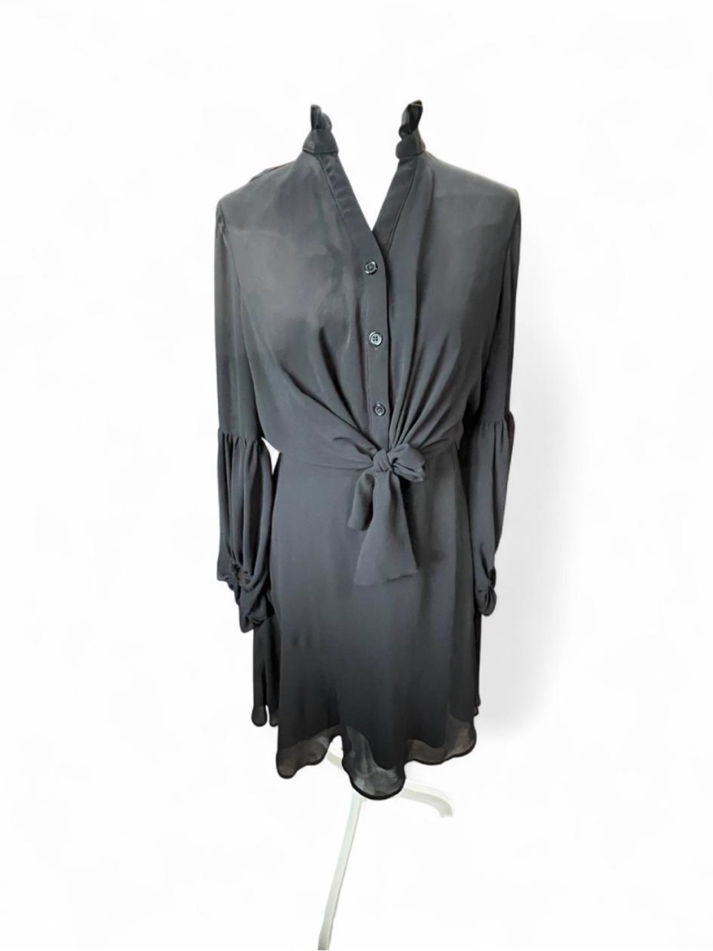 Cato Black Long-Sleeve Tie-Front Midi Dress